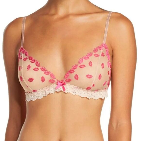 💋 NWT Hanky Panky Sheer Tulle Mesh Lips Kisses Mmmwah Bralette SIZE XS - Picture 6 of 16